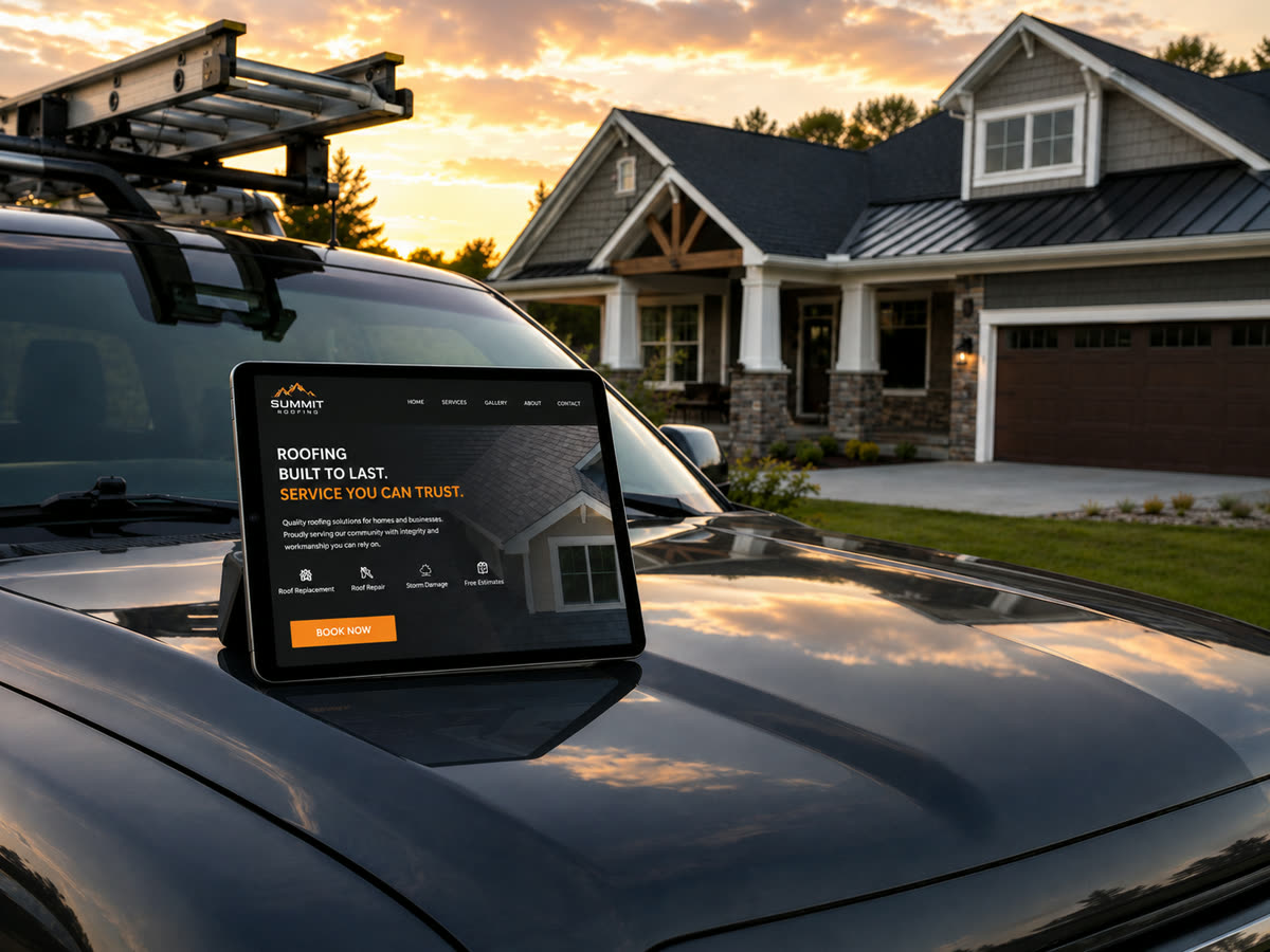 A finished tradesman website with a glowing Book now button